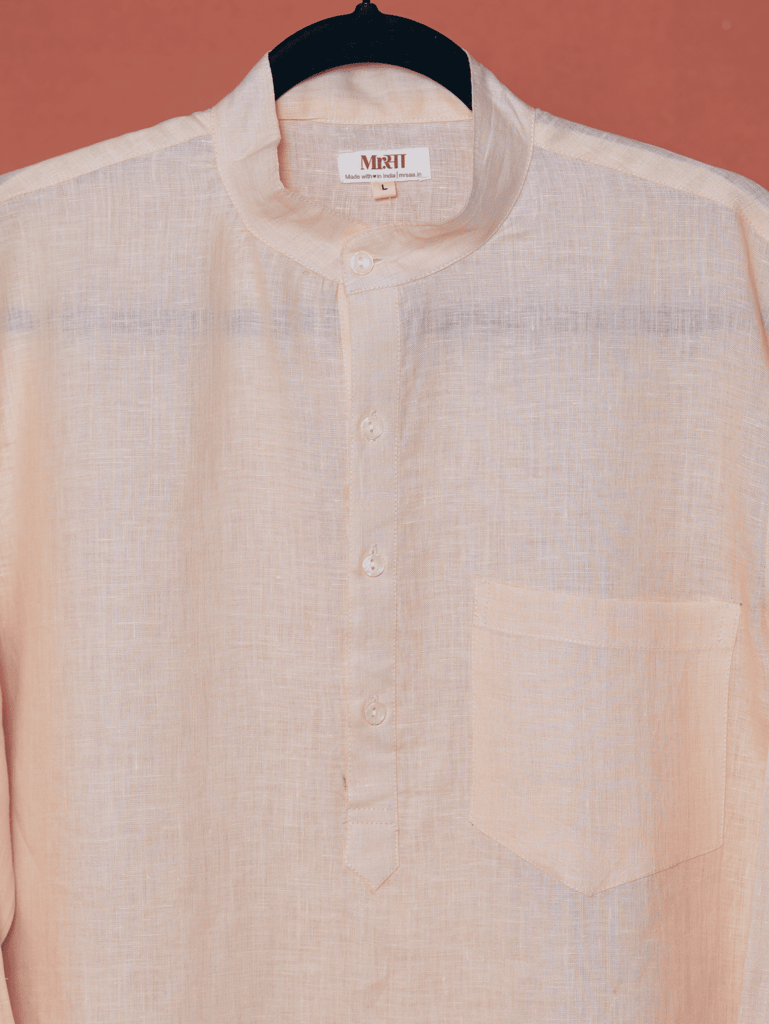 भोर (Bhor) - Men Light Peach Premium Linen Short Kurta — photo 10