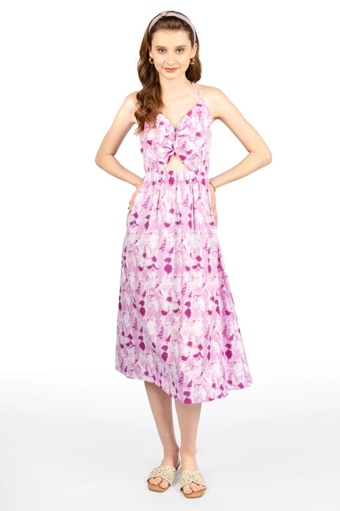 Pink Tie & Dye V Neck Sleeveless Midi Dress — photo 7