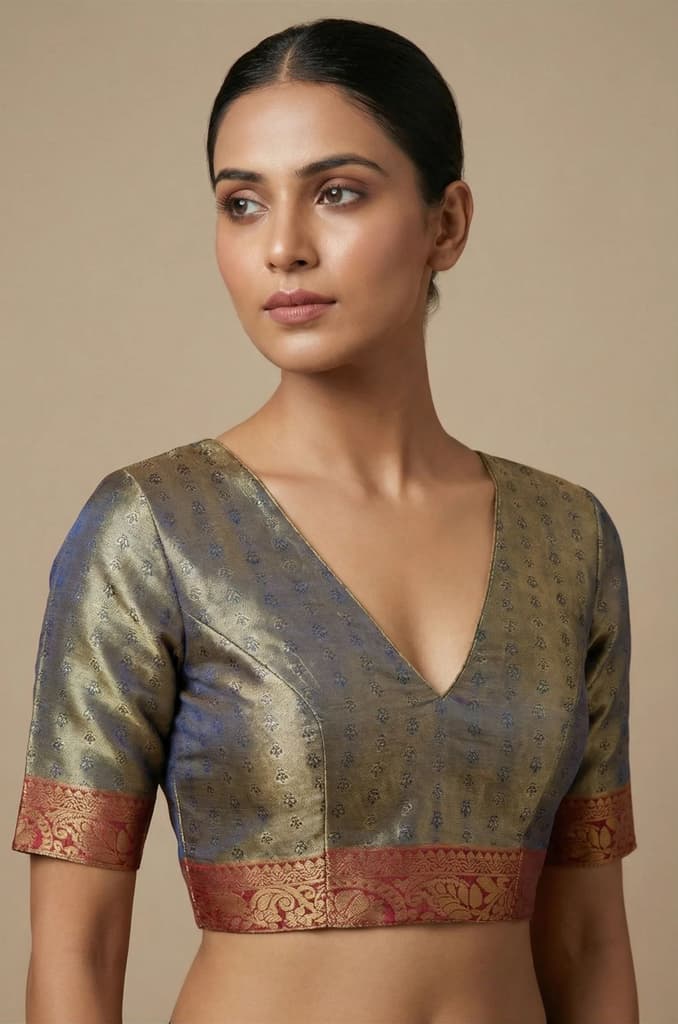 MIMOSA Women's Woven Design Kanjivaram Style Art Silk Saree with Blouse Piece - Navy Blue (SA00002476NVFREE) — photo 5