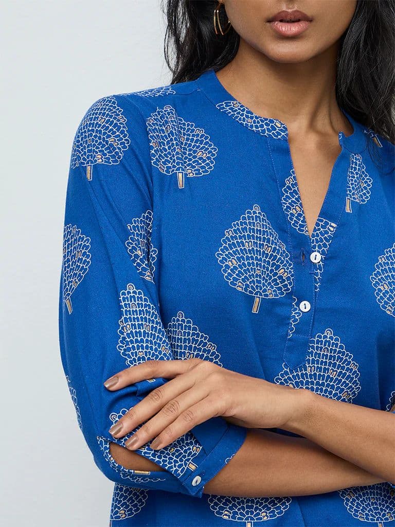 Utsa Indigo Leaf Pattern Cotton-Blend Tunic — photo 3