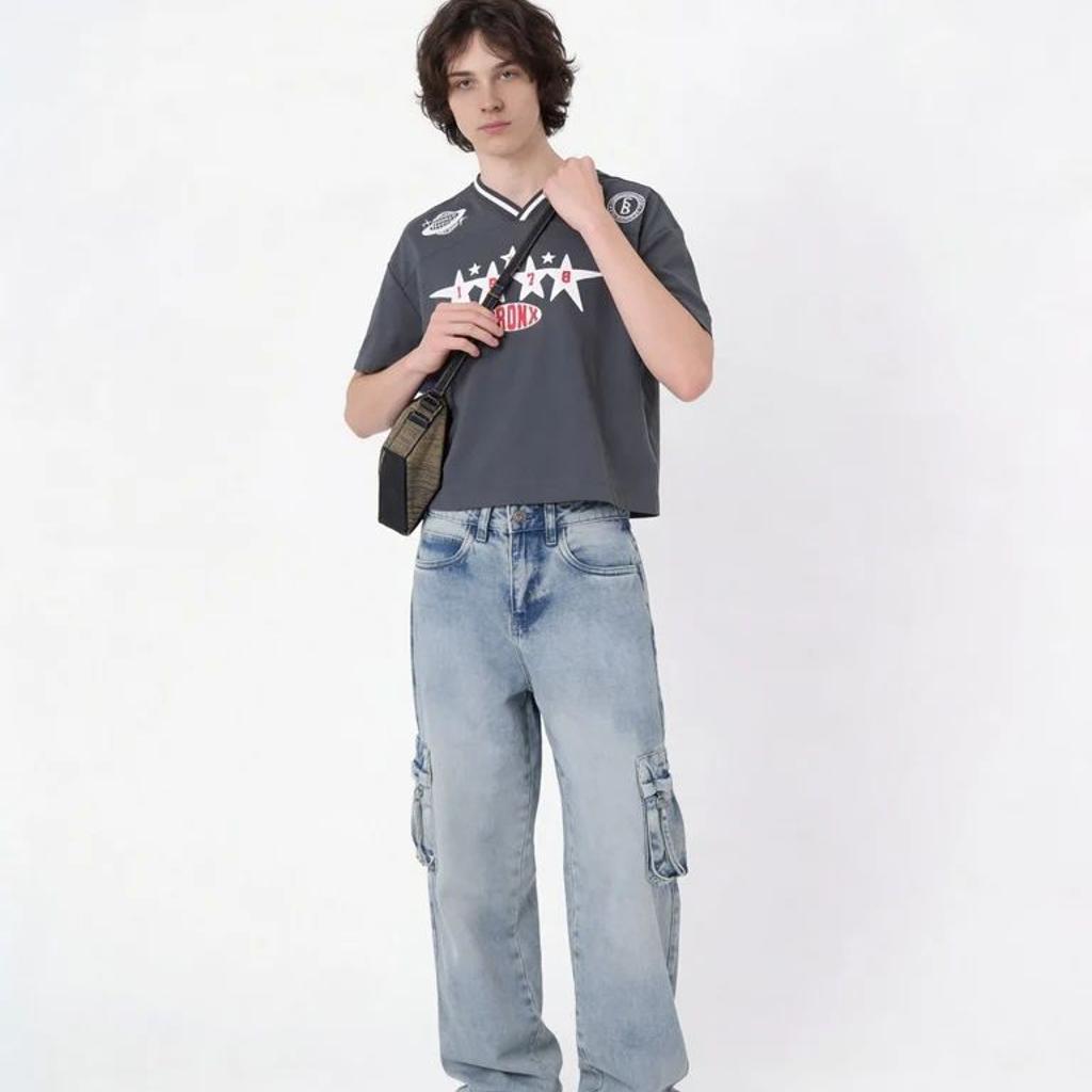 Y&F Kids Boys Light Blue Cargo Pocket Skater-Fit Jeans