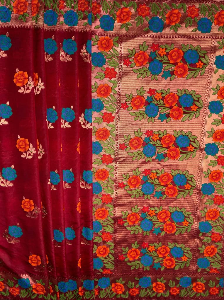 MIMOSA Women's Woven Design Paithani Style Raw Silk Saree with Blouse Piece - Maroon ( SA00003129MRFREE ) — photo 7