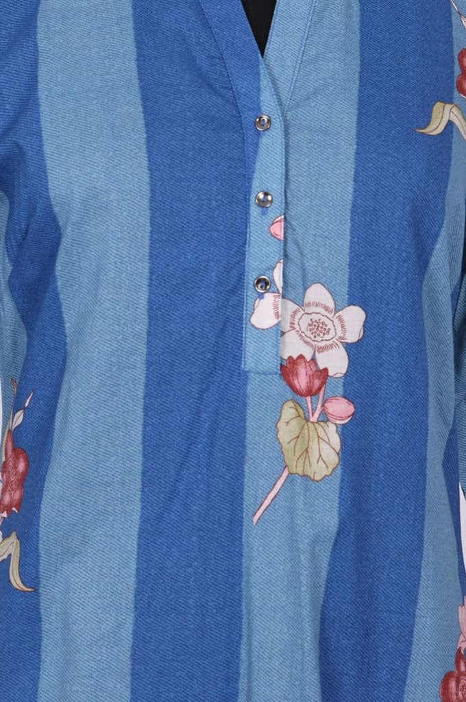 Blue Colour Block Floral Printed Pure Cotton Straight Kurta — photo 2