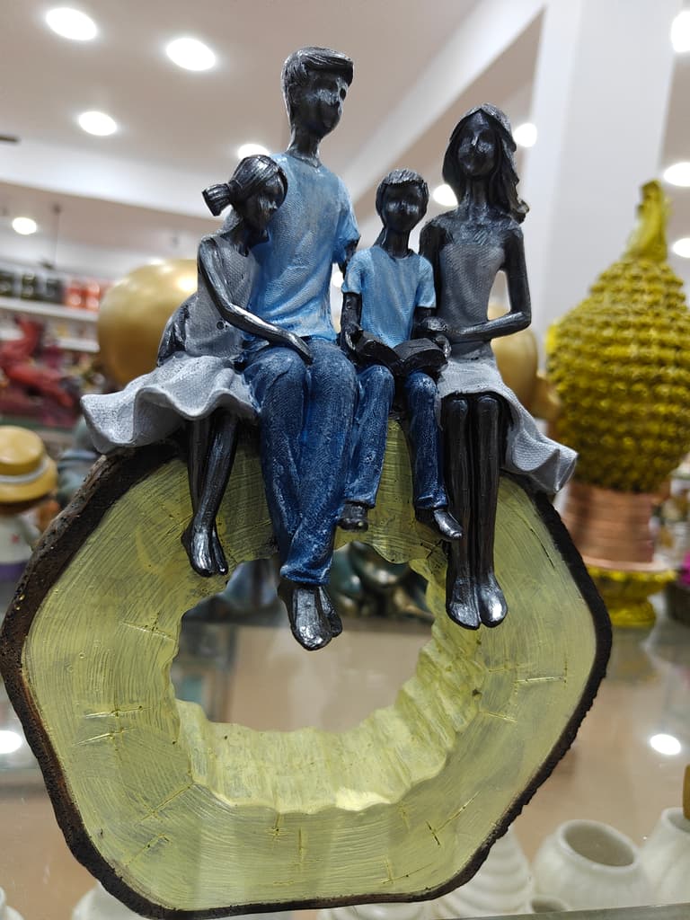 Statue of a Family Sitting on a Log | Wooden | Brown