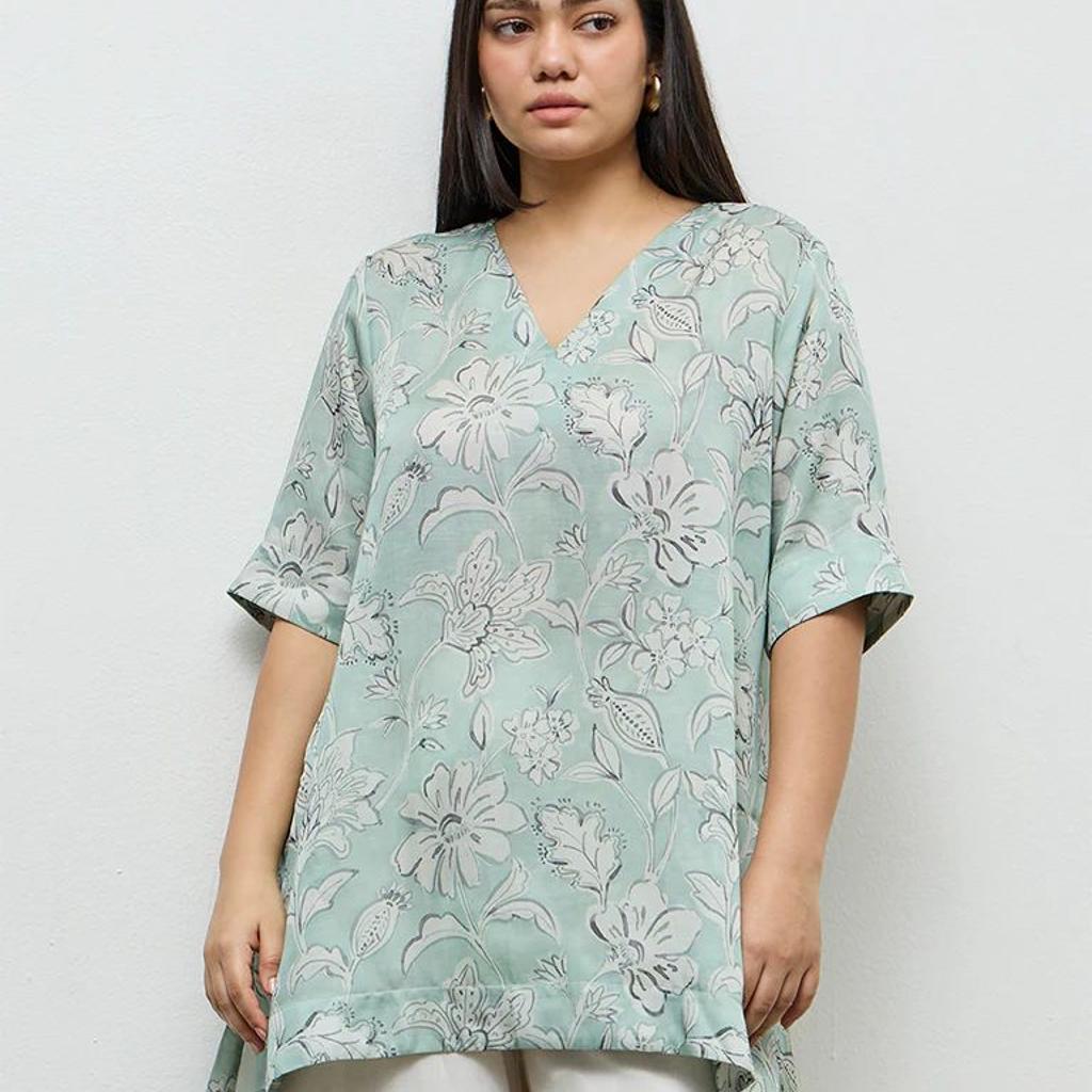 Diza Mint Floral Printed High-Low Tunic
