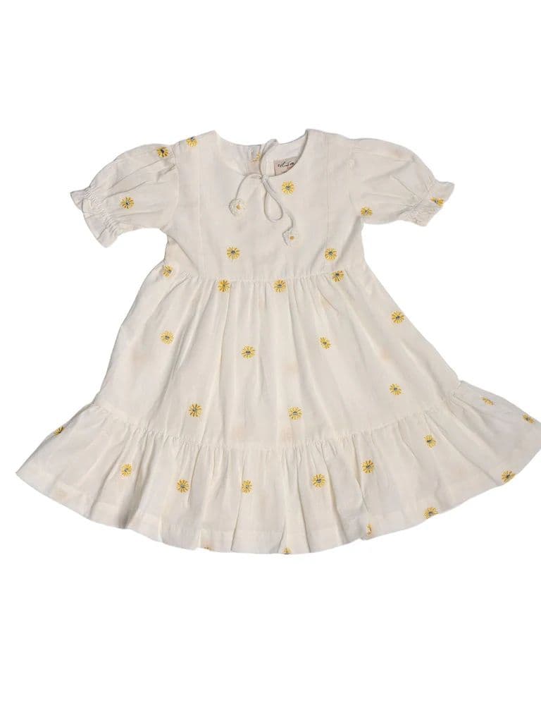 Utsa Kids Girls White Floral Embroidered Cotton-Blend Dress - (2-8 yrs) — photo 3