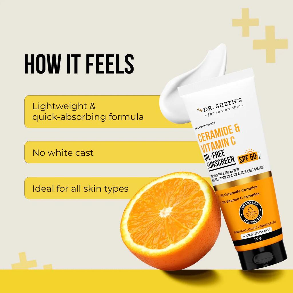 Ceramide & Vitamin C Oil Free Sunscreen - 50 gm In-Vivo Tested SPF 50+ PA ++++