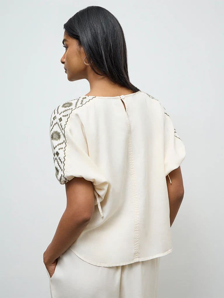 LOV Cream Embroidered Cotton Blouse — photo 4