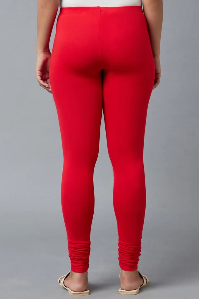 Women Red Ankle Length Cotton Lycra Churidar — photo 2