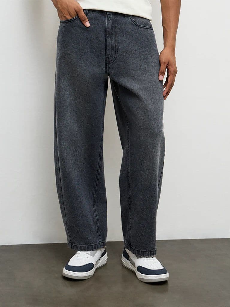 Nuon Charcoal Barrel-Fit Mid-Rise Jeans — photo 2