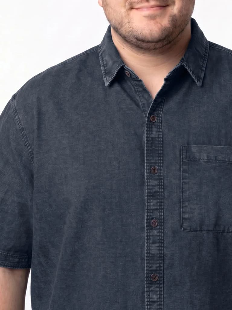 Plus Men's Dark Blue Oversized Fit Half Sleeve Solid Casual Denim Shirt — photo 5