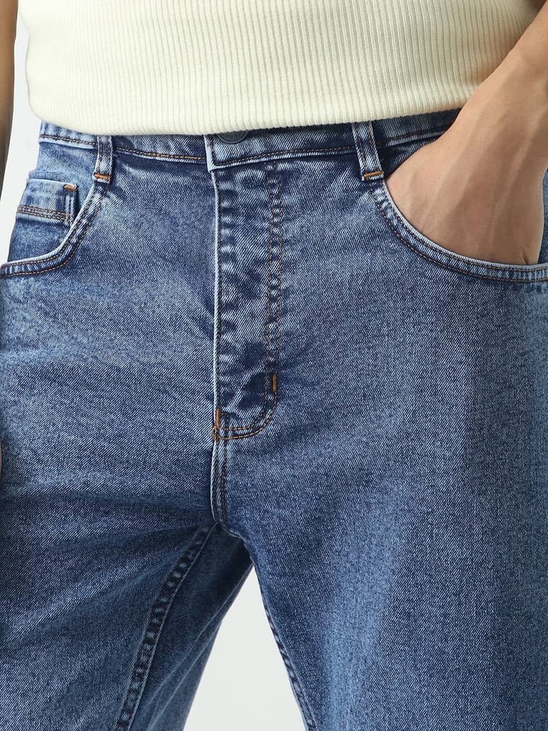 Men's Light Blue Slim Fit Washed Denim Jeans Stretchable — photo 5