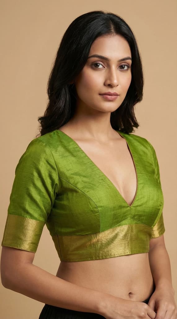 MIMOSA Women's Woven Design Mysore Silk Style Crepe Saree with Blouse Piece - Olive ( SA00003135OLFREE ) — photo 5