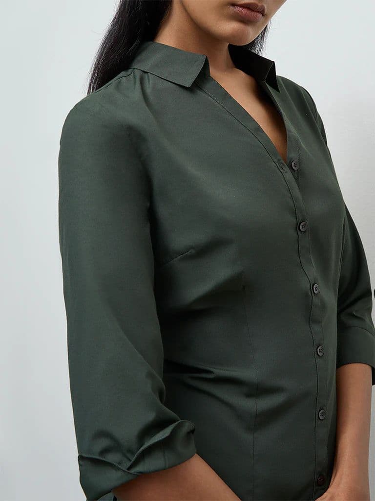 Wardrobe Dark Olive Solid Shirt — photo 3