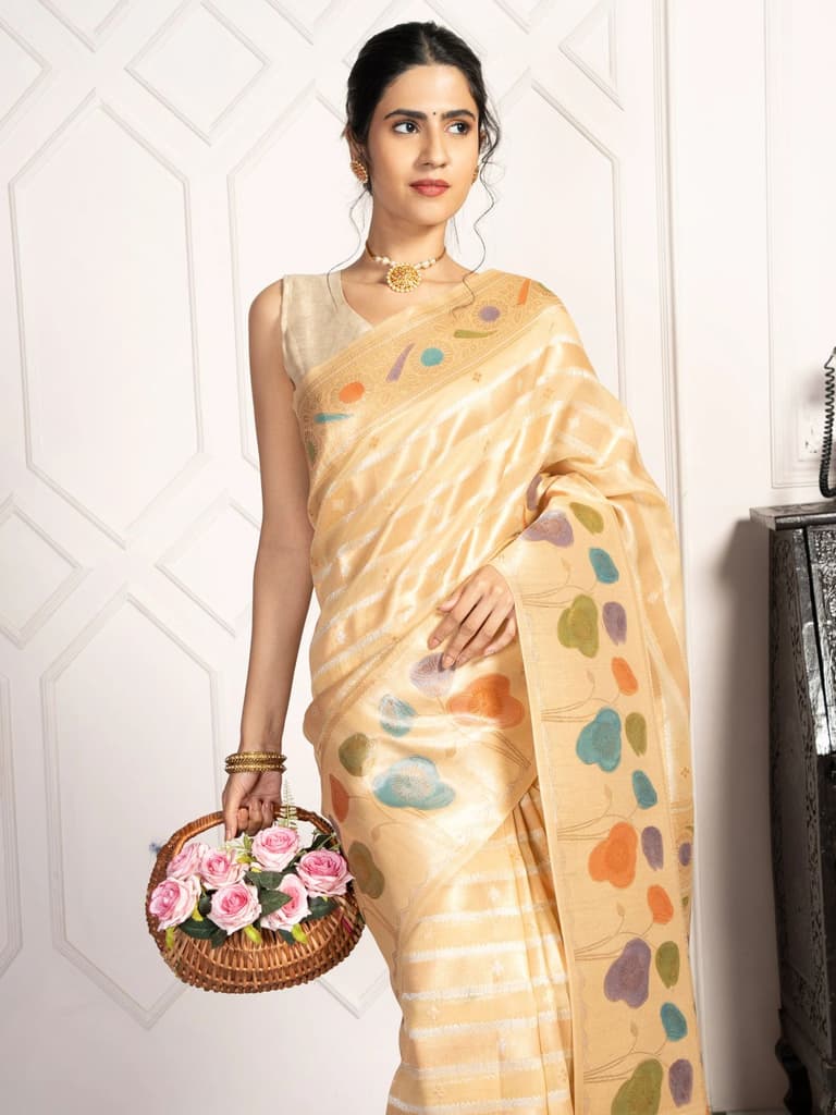 Mimosa Women's Woven Design Banarasi Style Art Silk Saree With Blouse Piece : SA00002064YLWFREE — Yellow