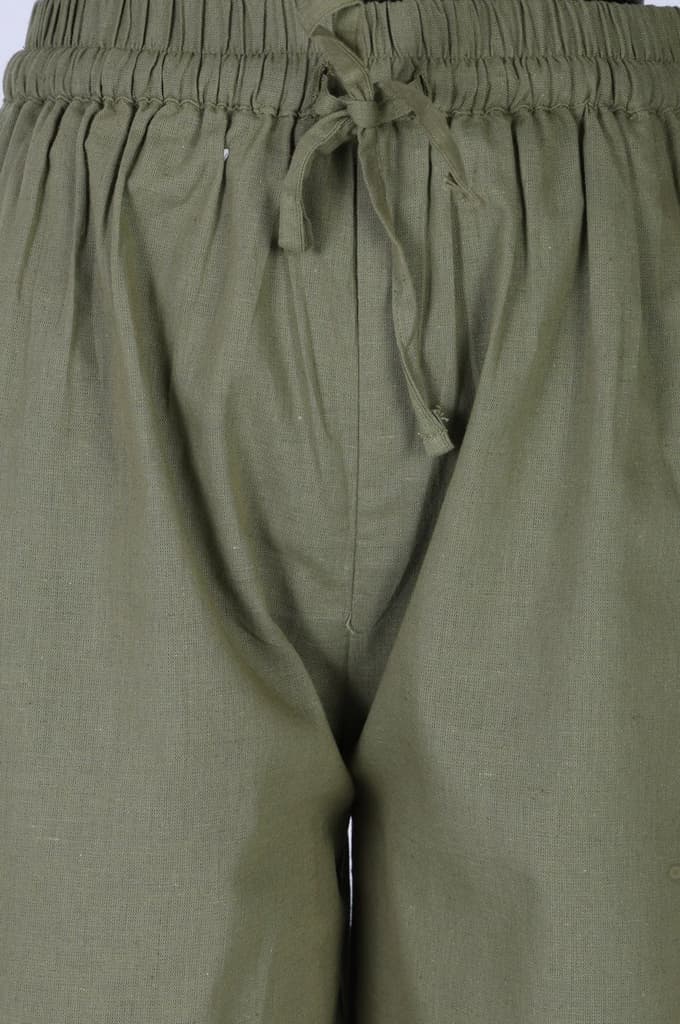 Olive Thread Embroidered Cotton Flax Ankle Length Relaxed Pants — photo 3