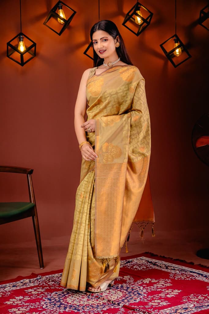 Mimosa Women's Woven Design Kanjivaram Style Art Silk Saree With Blouse Piece : SA00001762GDFREE — photo 4