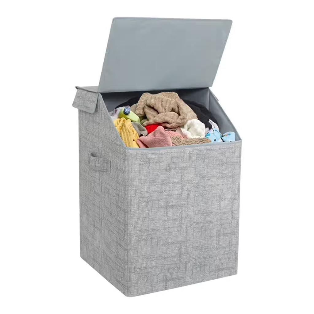 Prettykrafts 75L Laundry Square Basket Bag/Foldable/Multipurpose/Carry Handles/(Single) Jute Grey — photo 2