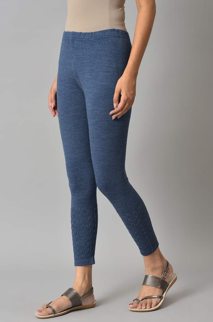 Blue Solid Skinny Fit Tights With Elasticated Waist — photo 3