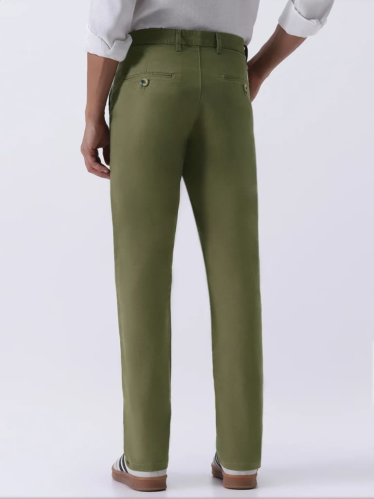 Men's Light Olive Cotton Regular Fit Casual Chinos Trousers Stretch — photo 3