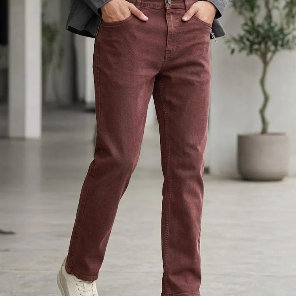 Men's Brown Straight Fit Washed Jeans Stretchable