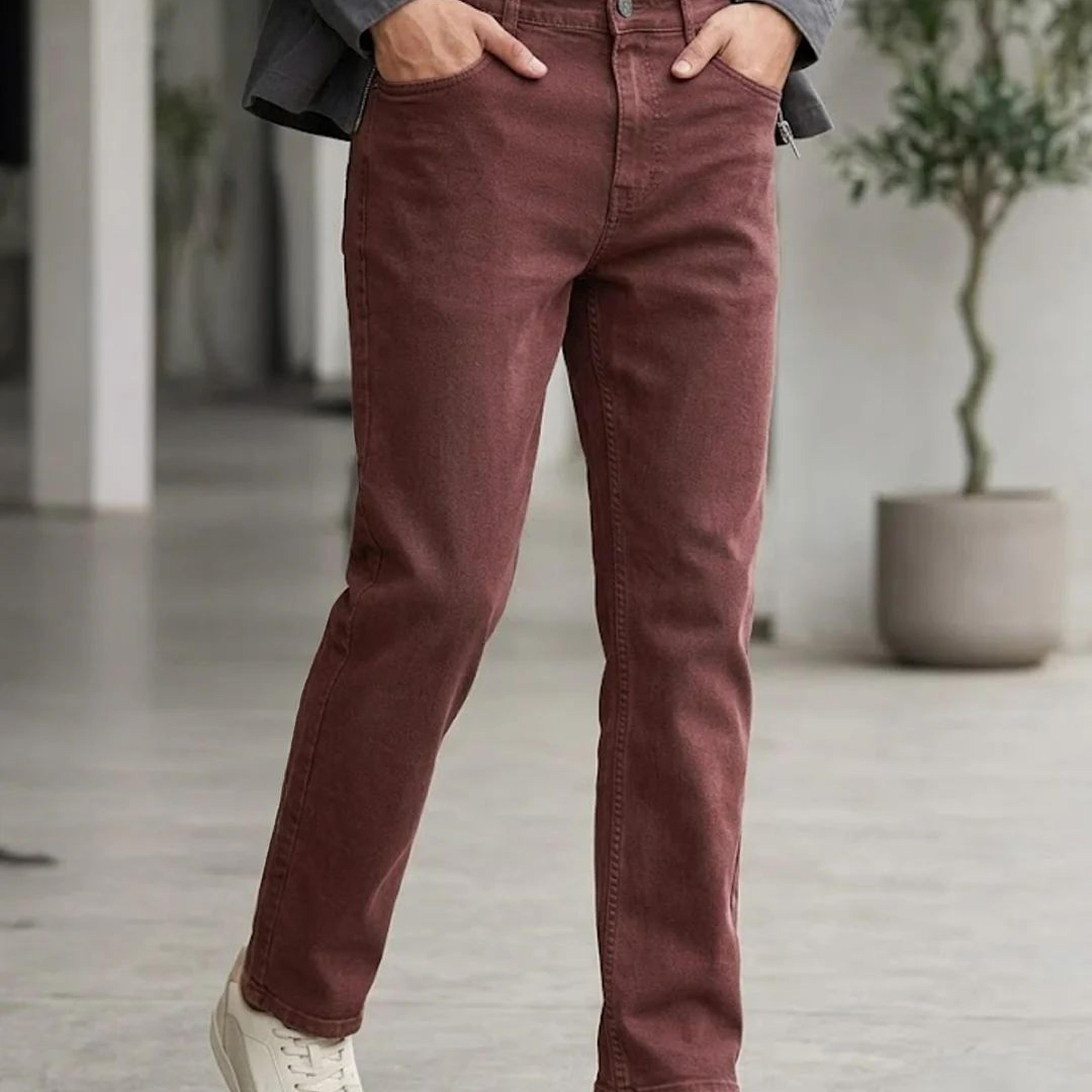 Men's Brown Straight Fit Washed Jeans Stretchable