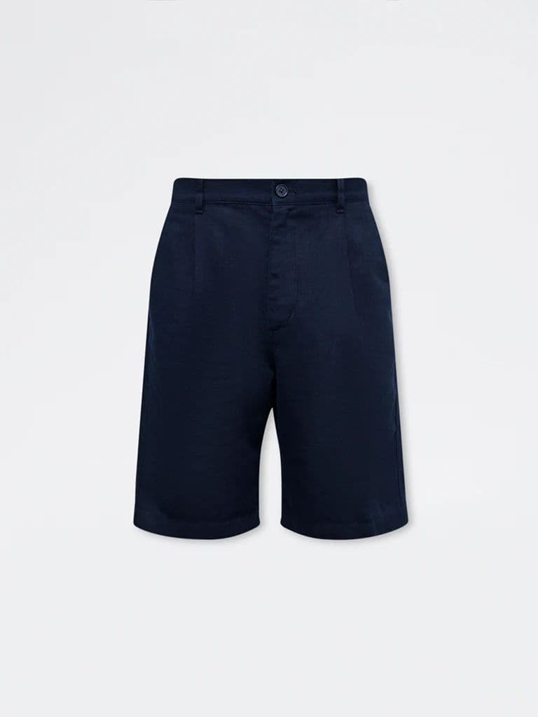 Ascot Navy Relaxed-Fit Mid-Rise Cotton-Blend Shorts — photo 5
