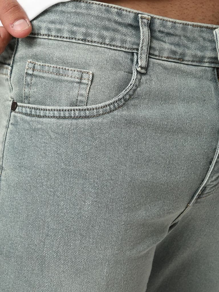 Men's Light Grey Bootcut Fit Mid Rise Tinted Heavy Washed Jeans Stretchable — photo 5