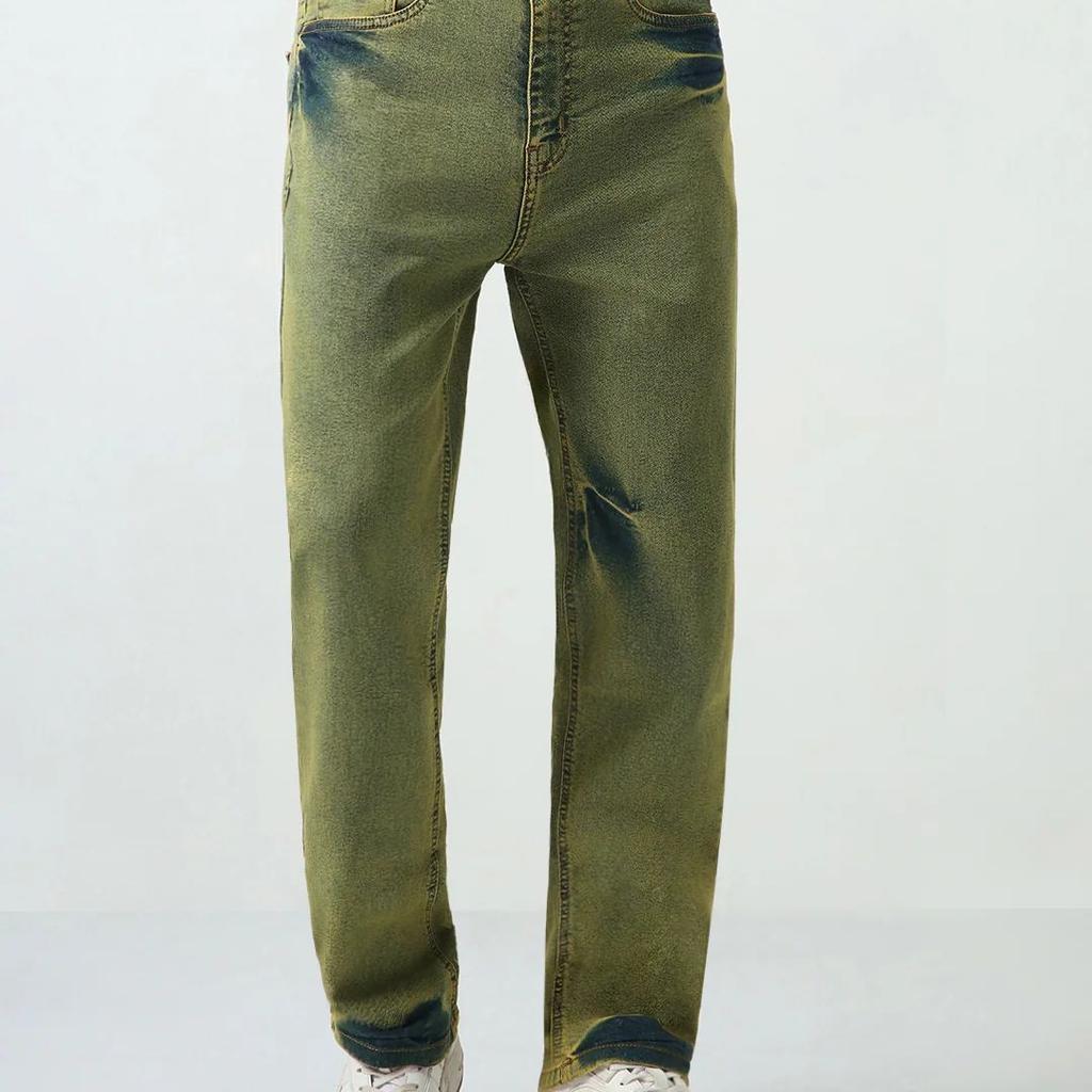 Men's Ice Blue Straight Fit Heavy Washed Jeans Stretchable