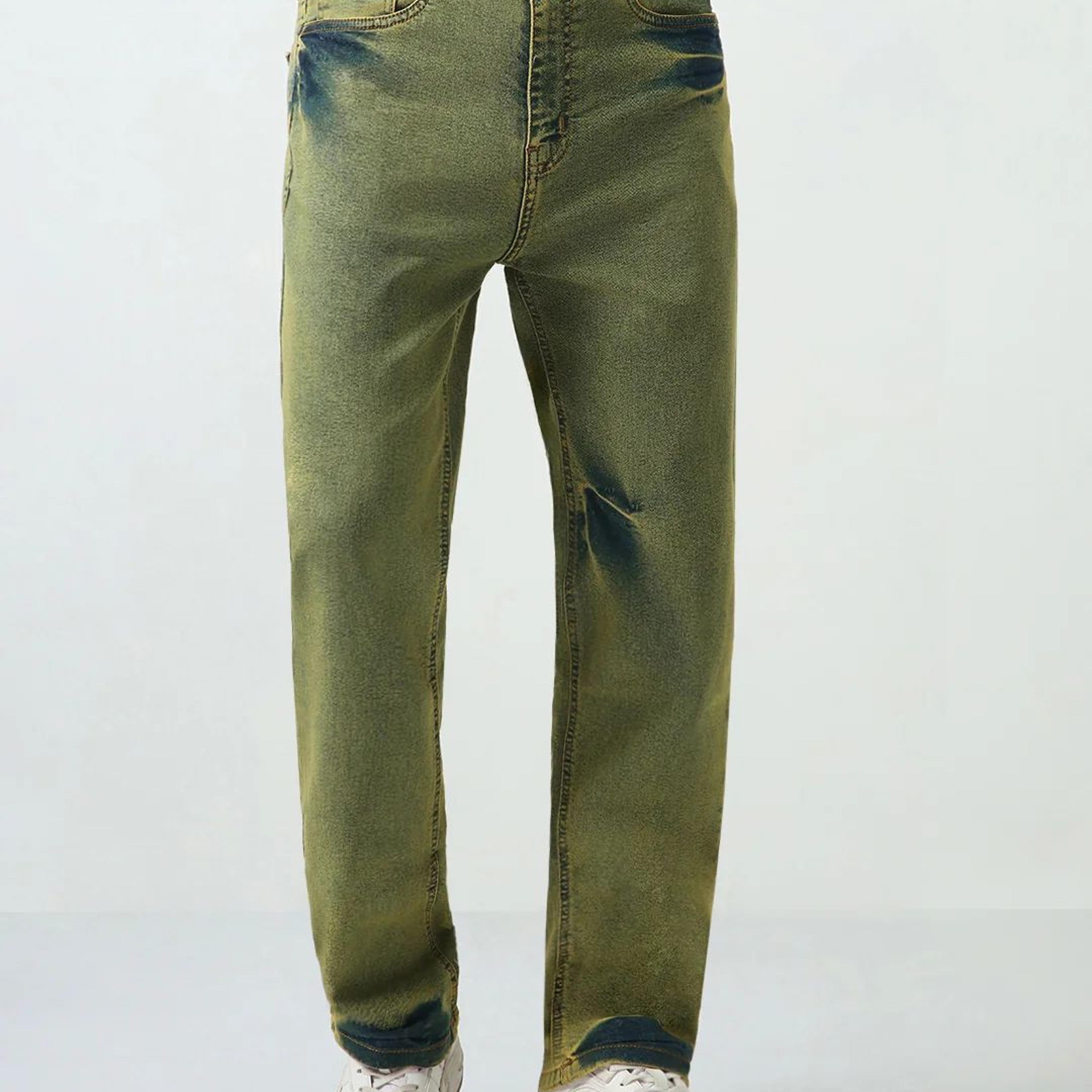 Men's Ice Blue Straight Fit Heavy Washed Jeans Stretchable
