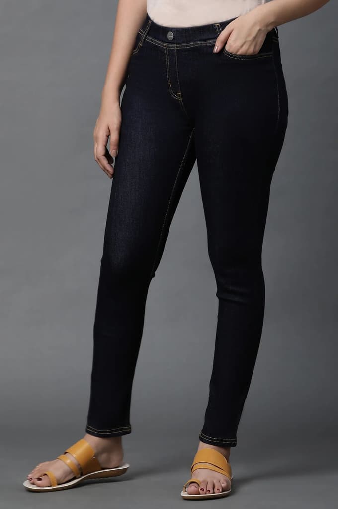 Blue Yarn-Dyed Denim Jeggings — photo 2