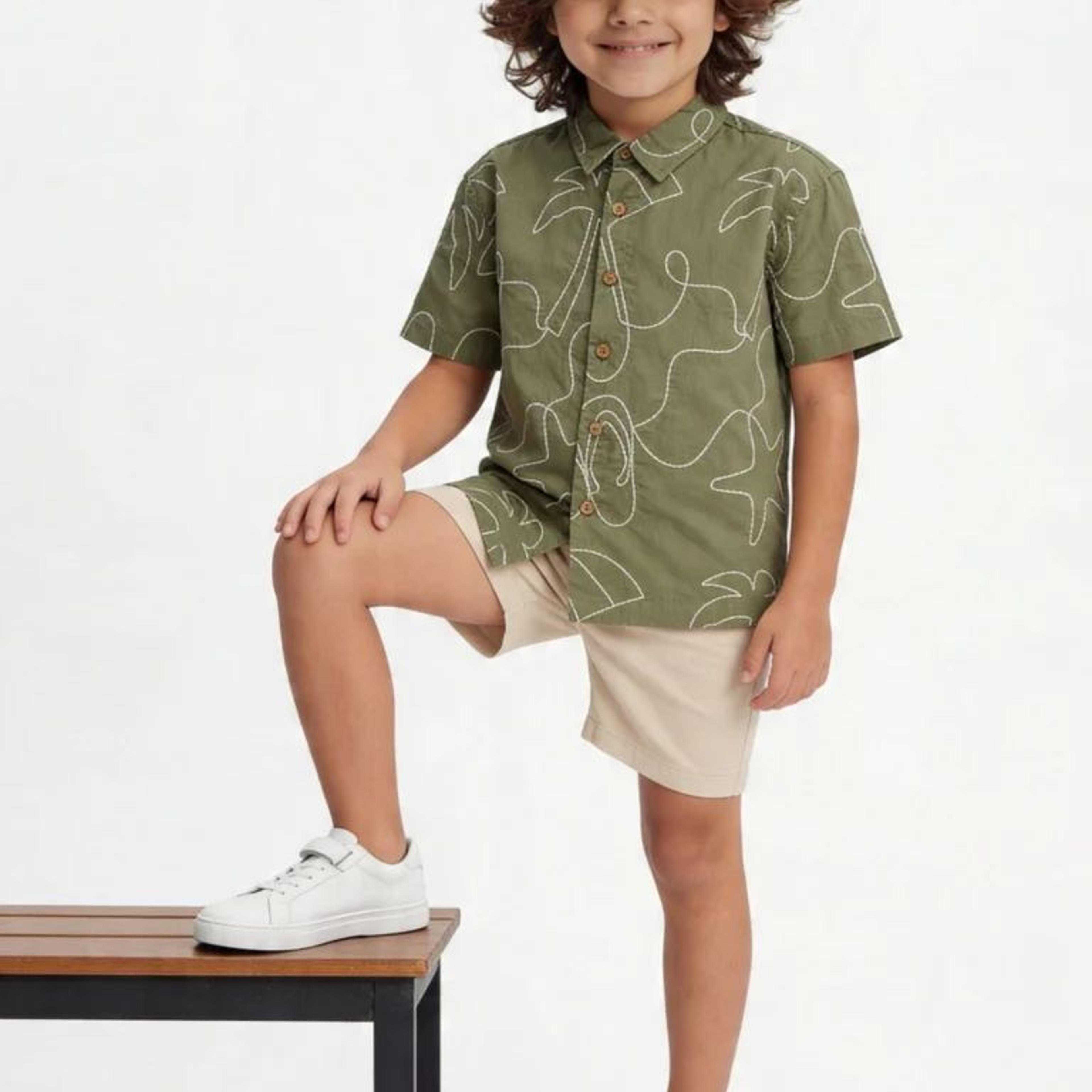 HOP Kids Boys Beige Mid-Rise Cotton-Blend Shorts
