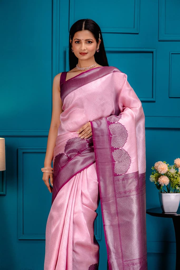 Mimosa Women's Woven Design Banarasi Style Art Silk Saree With Blouse Piece : SA00001803PNKFREE — photo 2