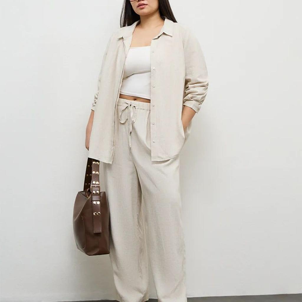 Gia Off-White Solid High-Rise Pants