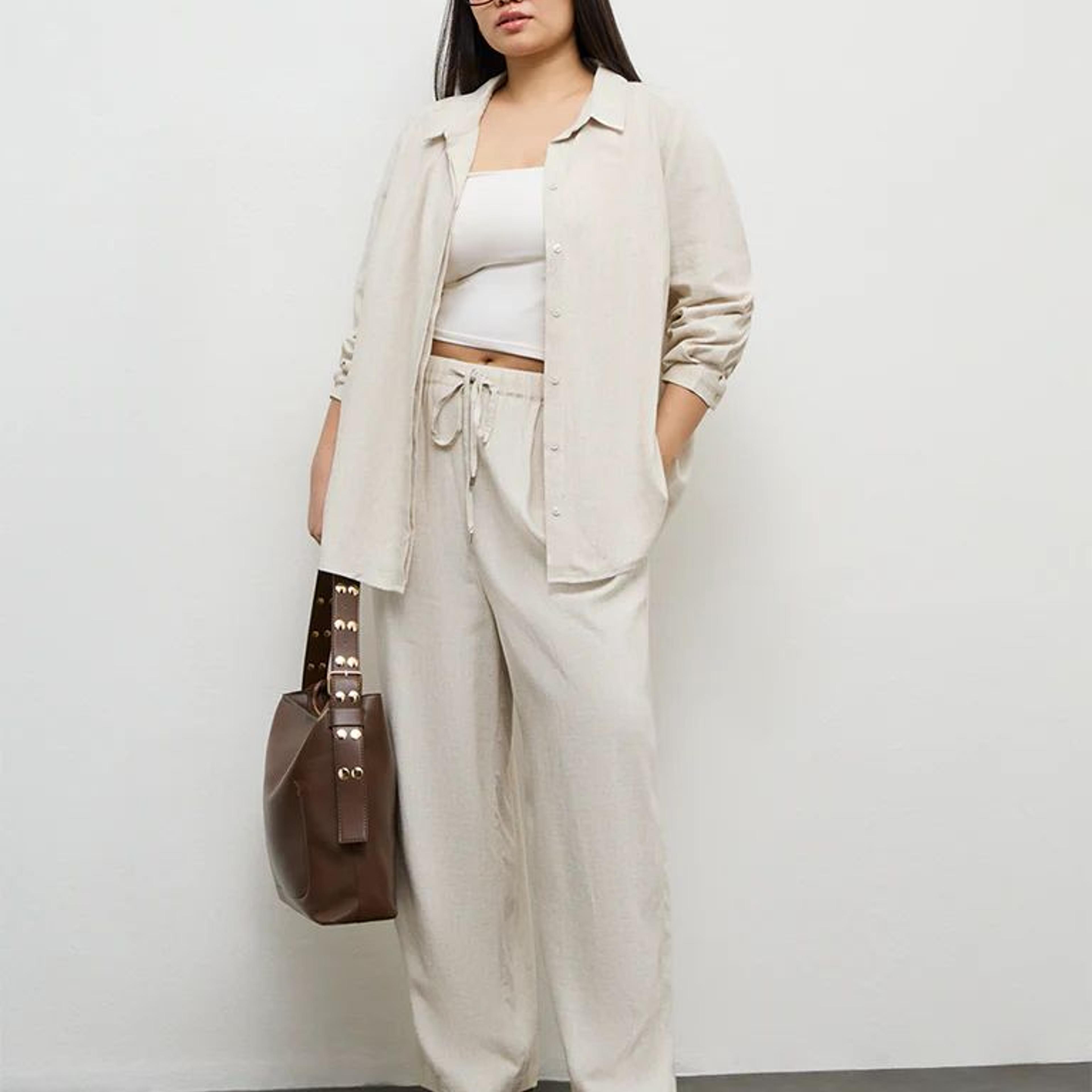 Gia Off-White Solid High-Rise Pants