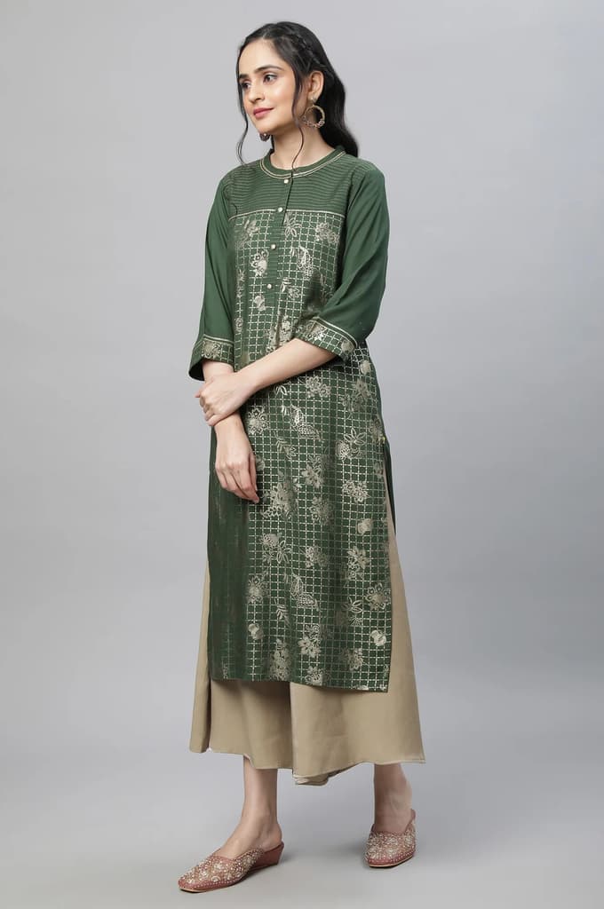 Gold Solid Flared Rayon Culottes With Slip On Closure — photo 5