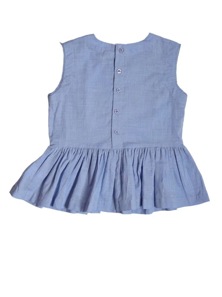 Utsa Kids Girls Blue Embroidered Cotton Peplum Top - (8-14 yrs) — photo 4