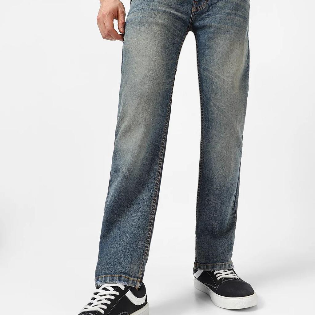 Men's Blue Regular Fit Washed Jeans Stretchable
