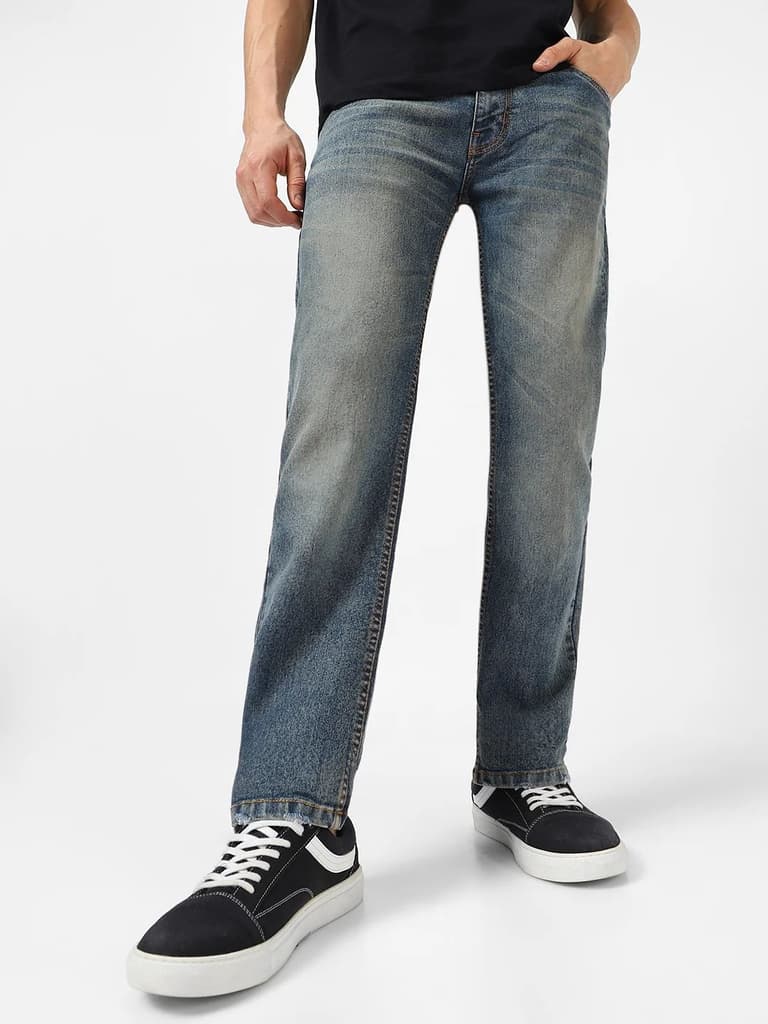 Men's Blue Regular Fit Washed Jeans Stretchable — 28 / Blue