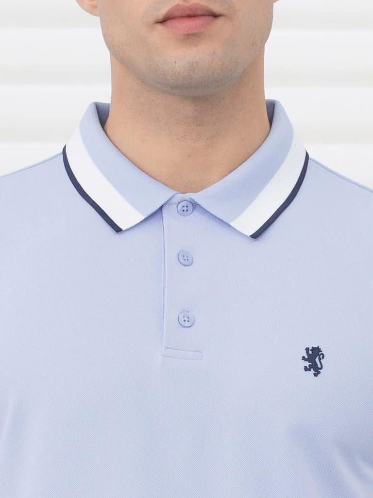 T Shirts for Men in Blue | Jacquard Collar Polo T Shirt — photo 5