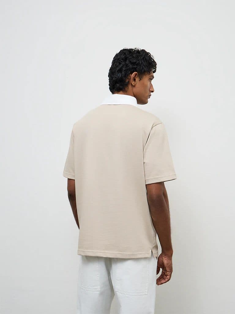 WES Casuals Beige Relaxed-Fit Cotton-Blend Polo T-Shirt — photo 5