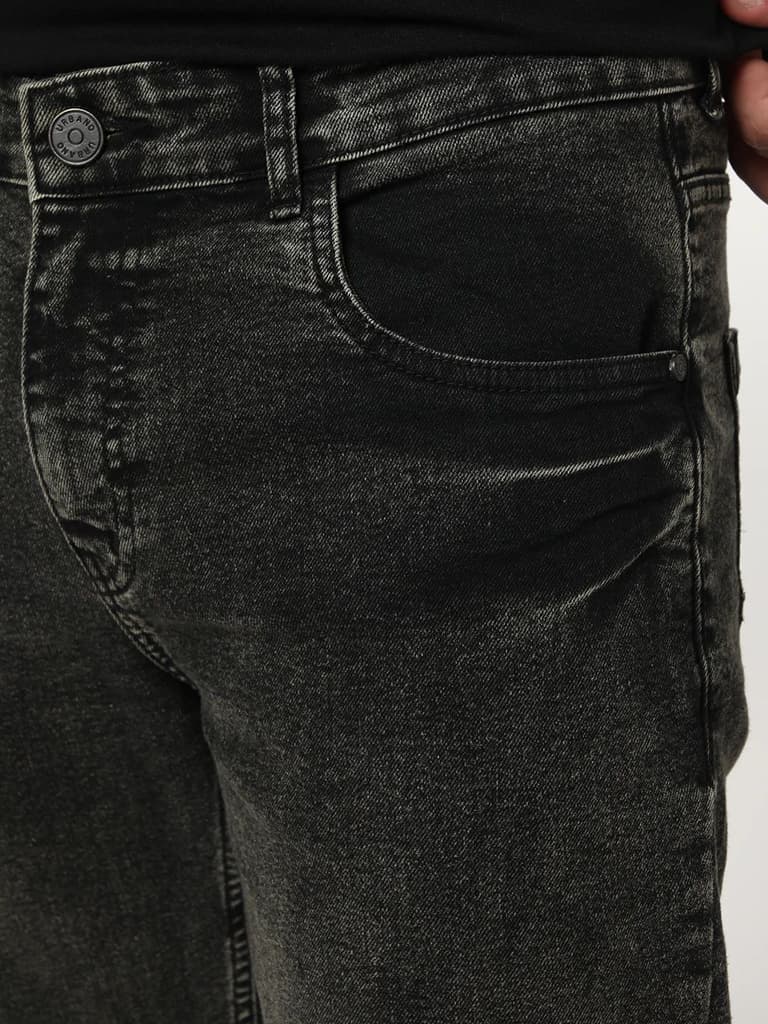 Men's Black Regular Fit Acid Washed Denim Jeans Stretchable — photo 5