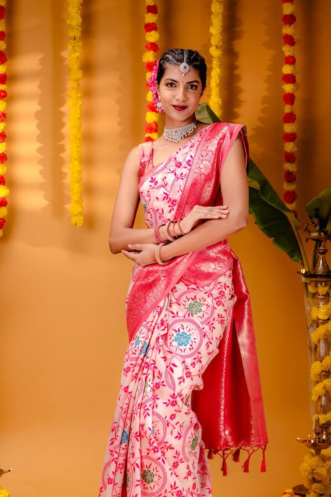 Mimosa Women's Woven Design Kanjivaram Style Art Silk Saree With Blouse Piece : SA00001599HWFREE — photo 2