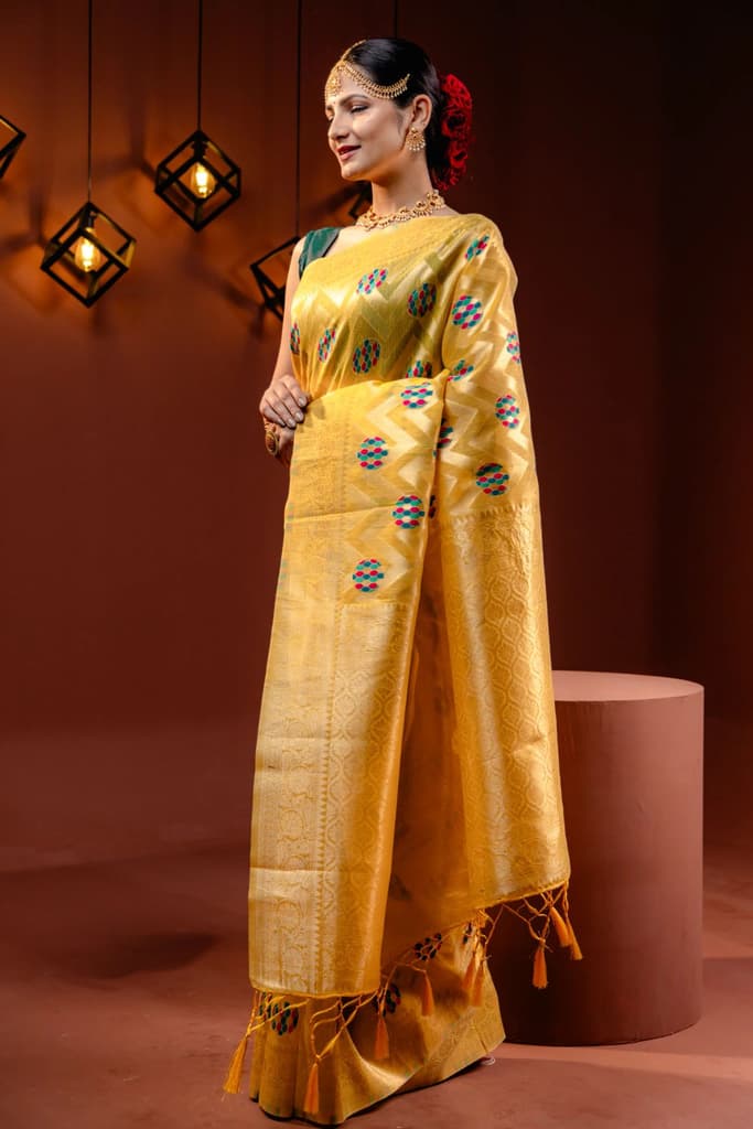 Mimosa Women's Woven Design Banarasi Style Art Silk Saree With Blouse Piece : SA00001584GDFREE — photo 3