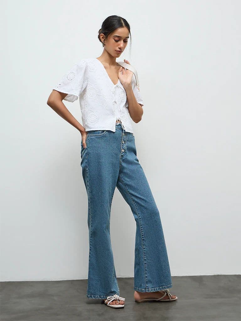 LOV Off-White Floral Embroidered Cotton Blouse — photo 2