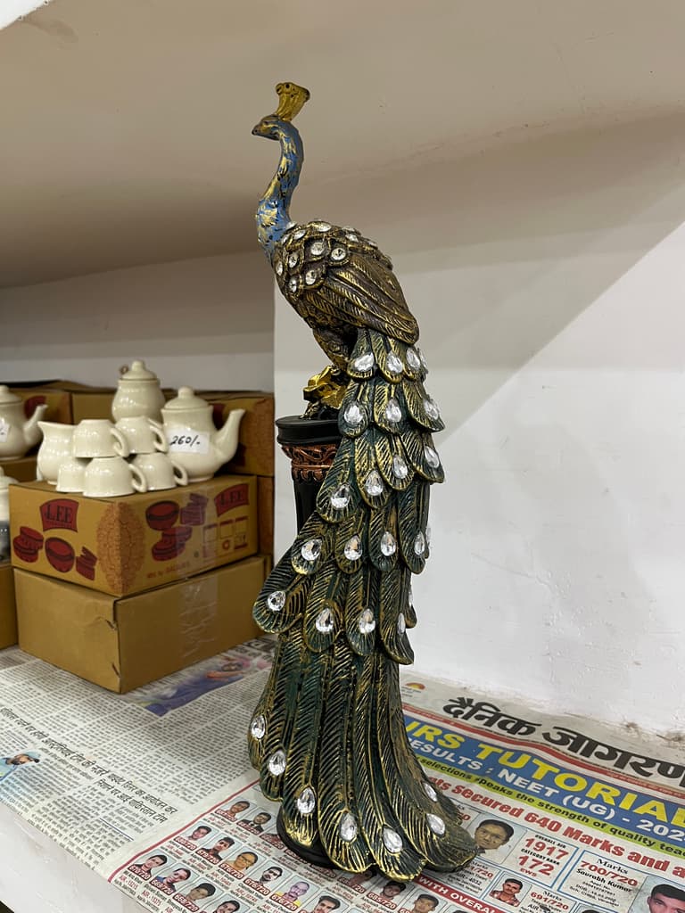 Golden Peacock Feather Statue | Decorative | Gold | Peacock Feather