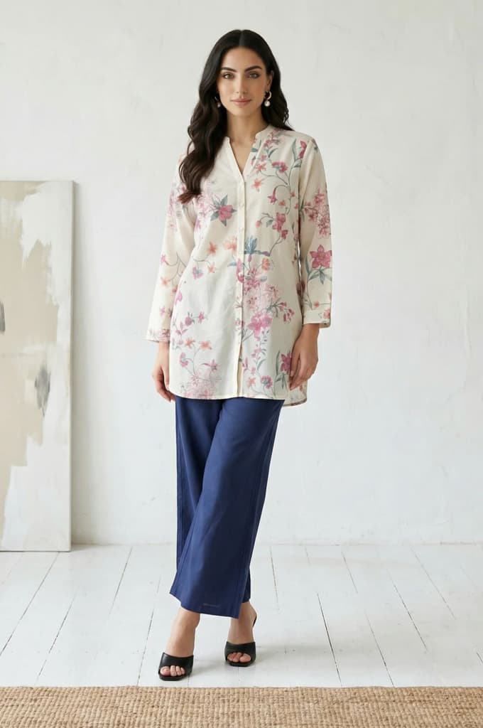 Navy Blue Cotton Flax Ankle Length Relaxed Pants — photo 4