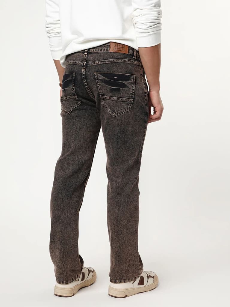 Men's Light Brown Regular Fit Acid Washed Denim Jeans Stretchable — photo 3