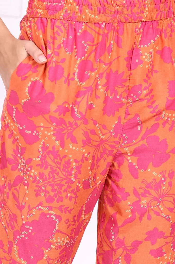 Orange Floral Printed Mirror work Modal Straight Kurta — photo 8