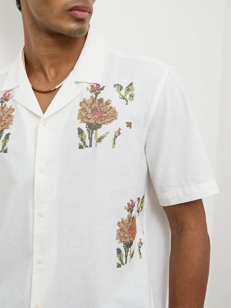 ETA Off-White Embroidered Relaxed-Fit Cotton-Blend Shirt — photo 3